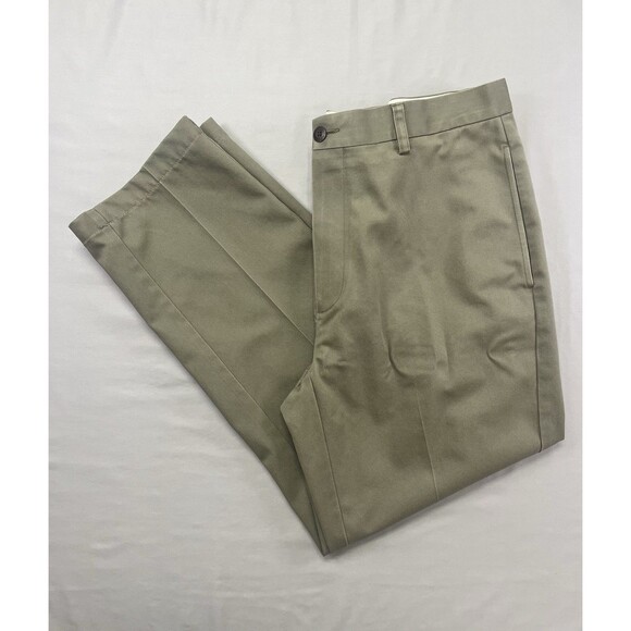 ORVIS Trim Fit Plain Front Chinos Khakis Pants Mens 35x27 100% Cotton Tan Beige - Picture 1 of 14